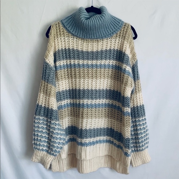 Paris To Jena Oversized Sweater Crochet Cold Shoulder Turtleneck Size S - Picture 13 of 13